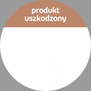 NP-naklejki "produkt uszkodzony" nowe (okragłe, brązowe), 500 sztuk