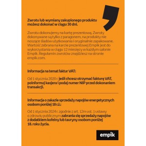 IA4-info pion A4 "Zwrot lub wymiana, faktura VAT, napoje energetyczne"