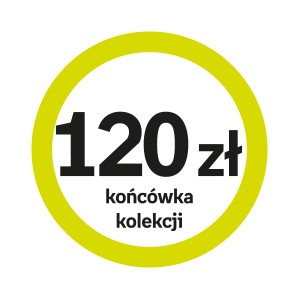 NP-naklejki "120 zł końcówka kolekcji" (okrągłe, z zieloną ramką), 100 sztuk