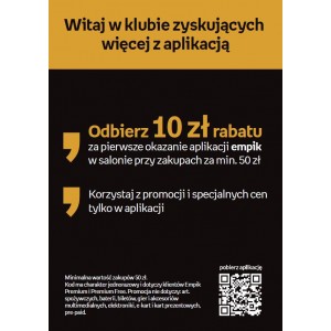 OR-infa pion A3 "Odbierz 10 zł rabatu za pierwsze okazanie aplikacji"